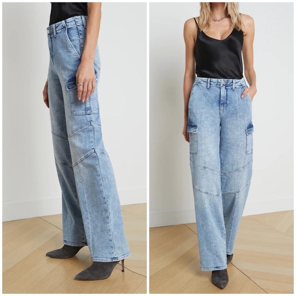 New L’Agence Brooklyn High Rise Utility Wide Leg Jeans Brewer Blue Sz 25 - Picture 2 of 14